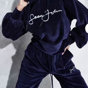 Blue velour Sean John Missguided track outfit.